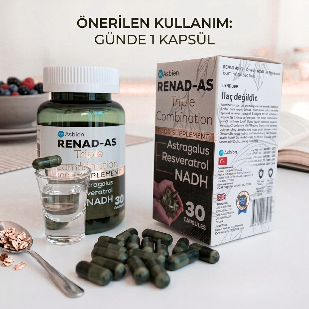 Renad-As , Astragalus (Çin Geveni ) , Nadh ,resveratrol  Içeren 30 Kapsül Renadas